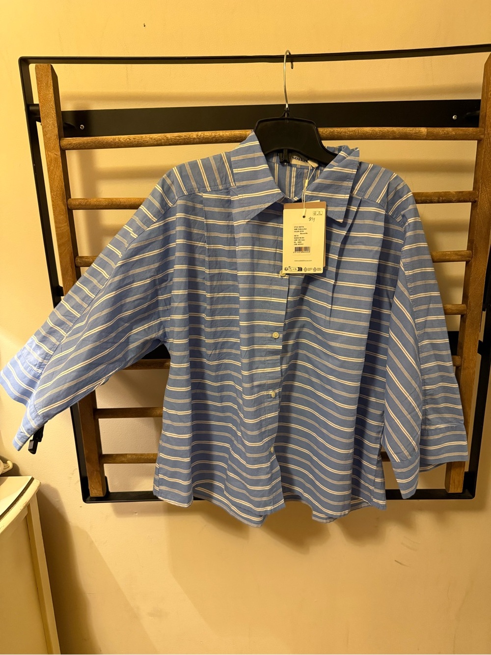 100% Cotton Blue Striped Boxy Shirt Button Up Shirt